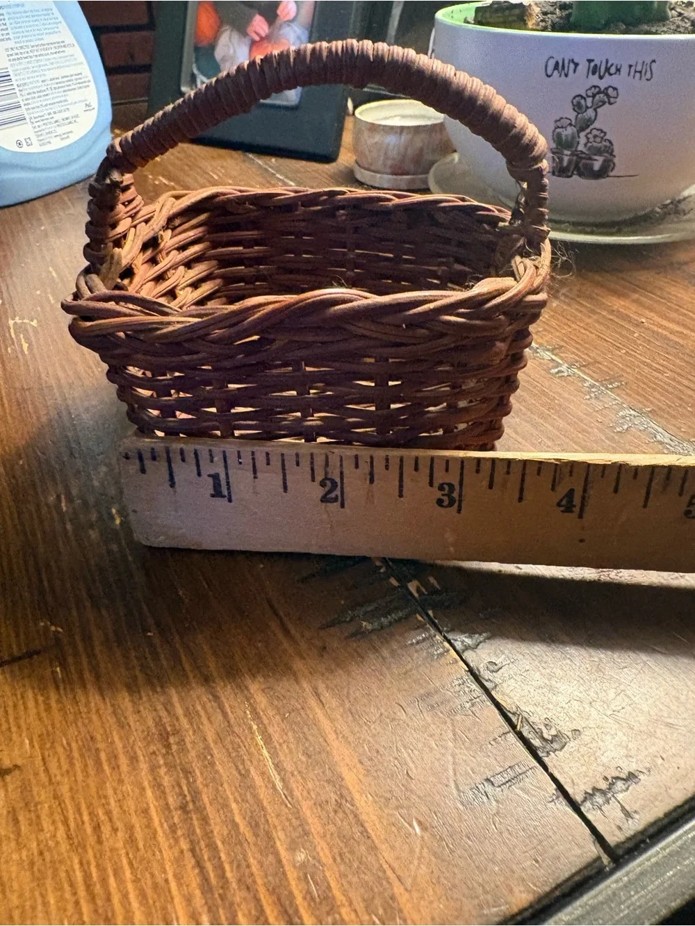 Miniature Brown Woven Wicker Basket with Handle - Rustic Primitive Decor